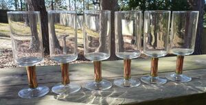 MCM 1970's Rami Set of 6 Wine Glasses 6 1/8" Copper & Brass Stem